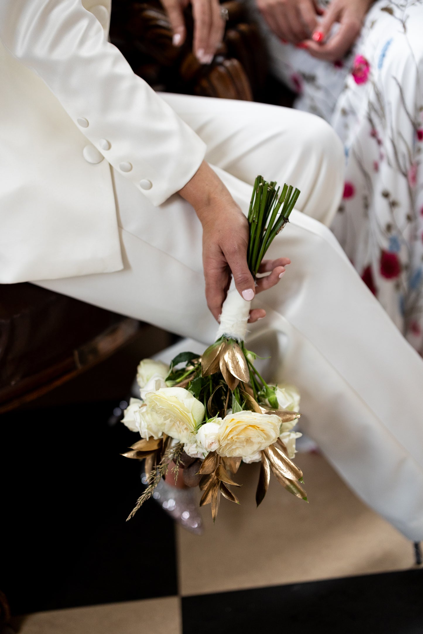 Irish bride wearing tuxedo style jacket and trousers in Ireland