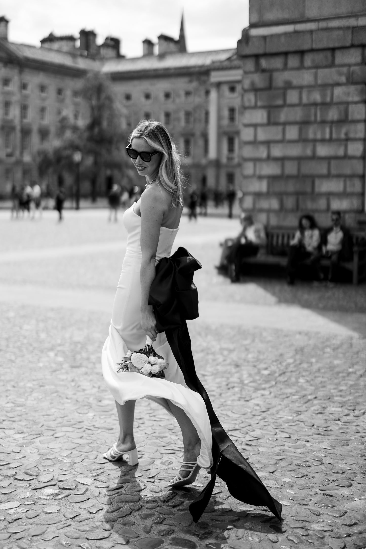 Irish bride with oversized statement black organza bow
