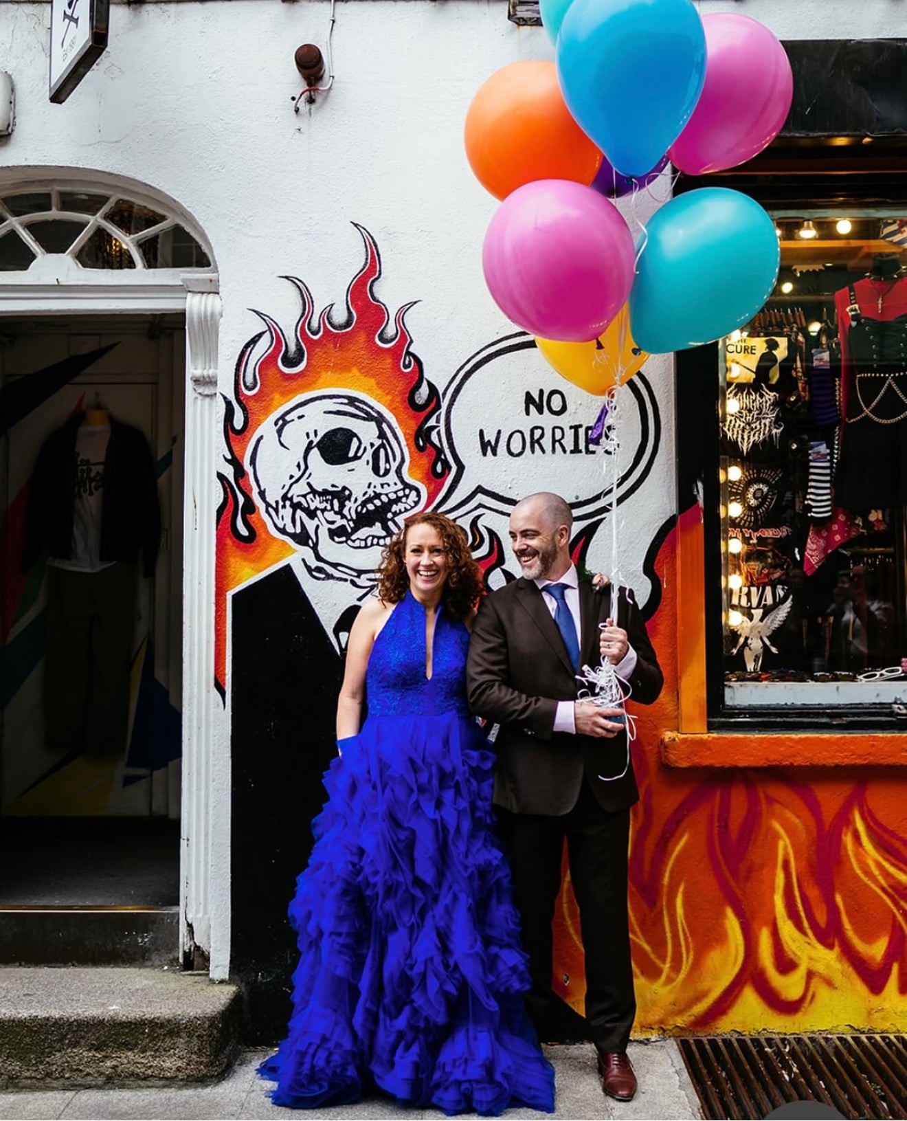 Bride in a blue wedding dress in Dublin iRELAND 