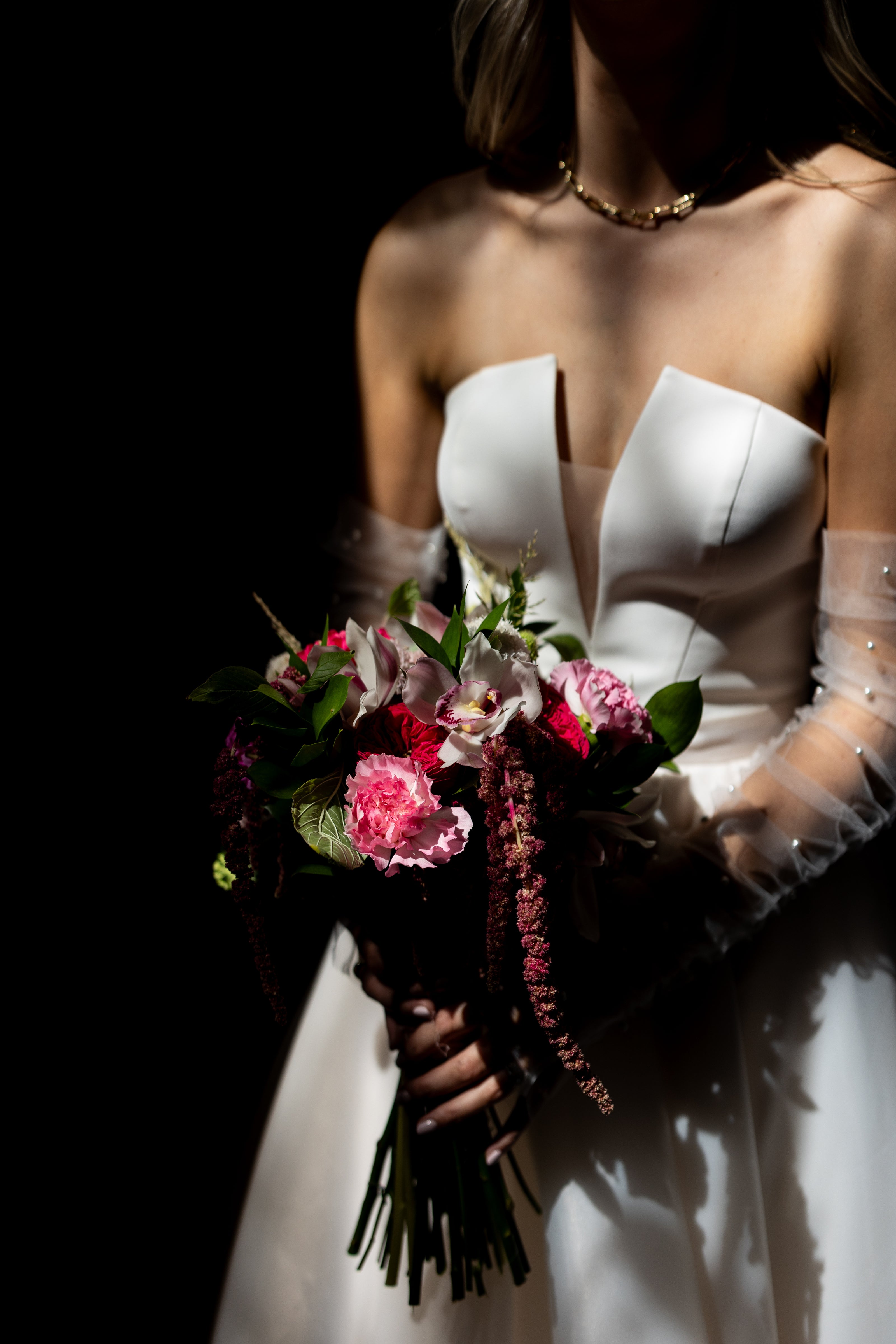 Irish bride wears a plunging wedding dress in Cork 