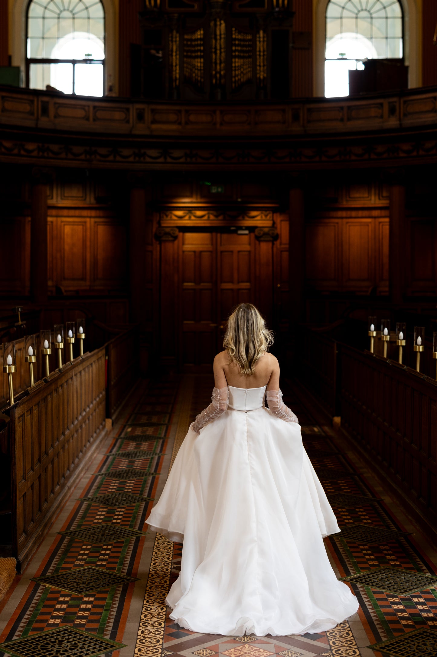 Irish bride wearing blush organza wedding skirt in Ireland 