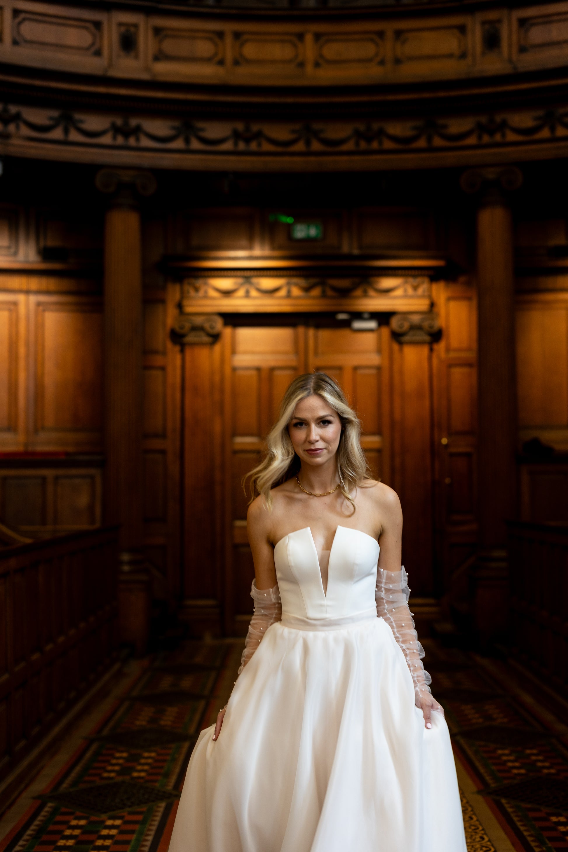 Irish bride wearing blush organza wedding skirt in Ireland 