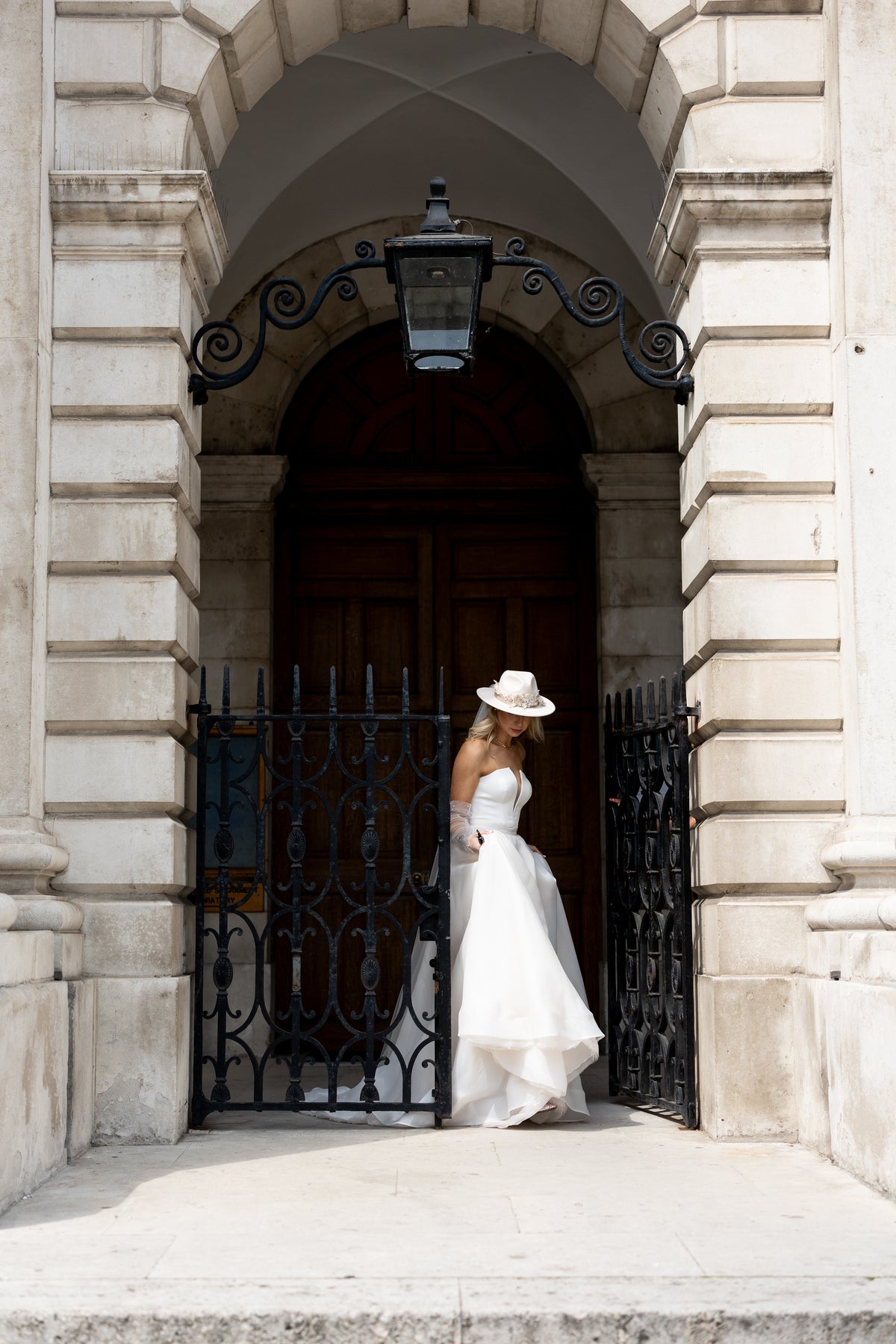 Irish bride wearing blush organza wedding skirt in Ireland 
