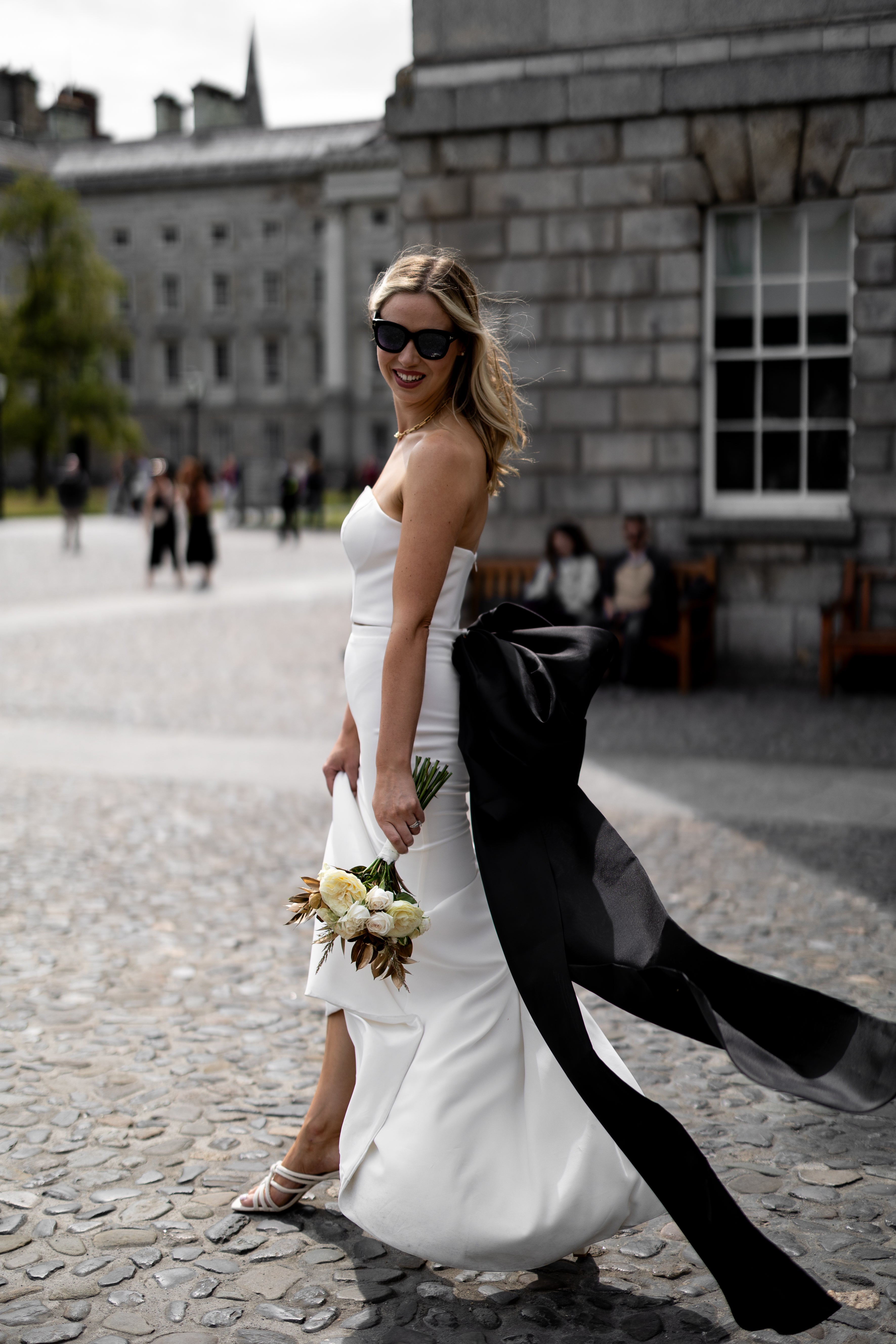 Irish bride with oversized statement black organza bow