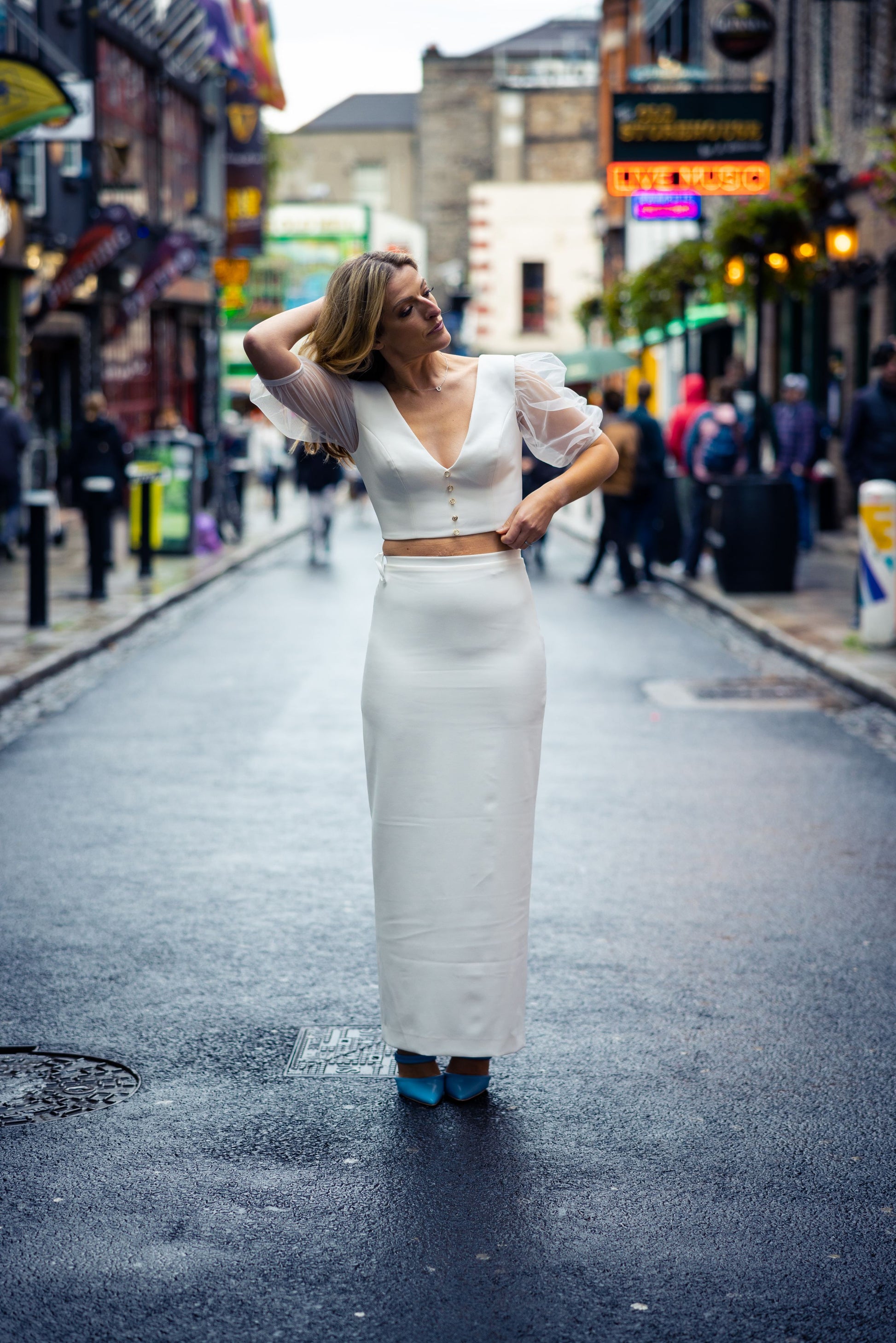 Irish bride wears bridal skirt and top separates in Cork 