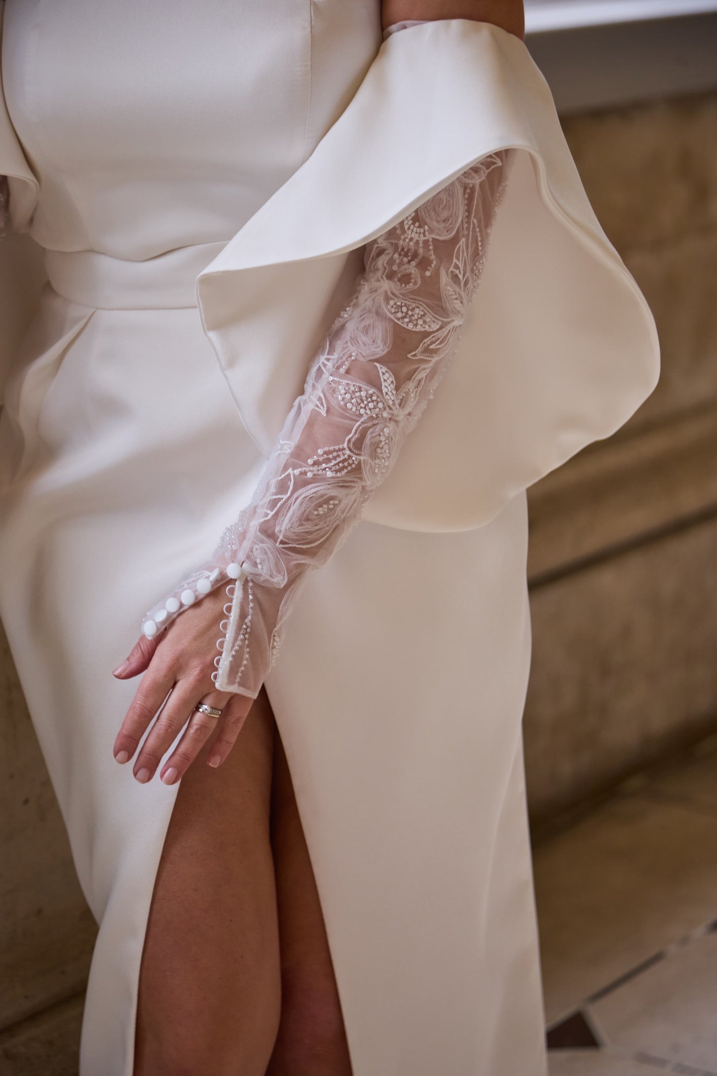 Real bride wearing a statement mizz rio wedding dress