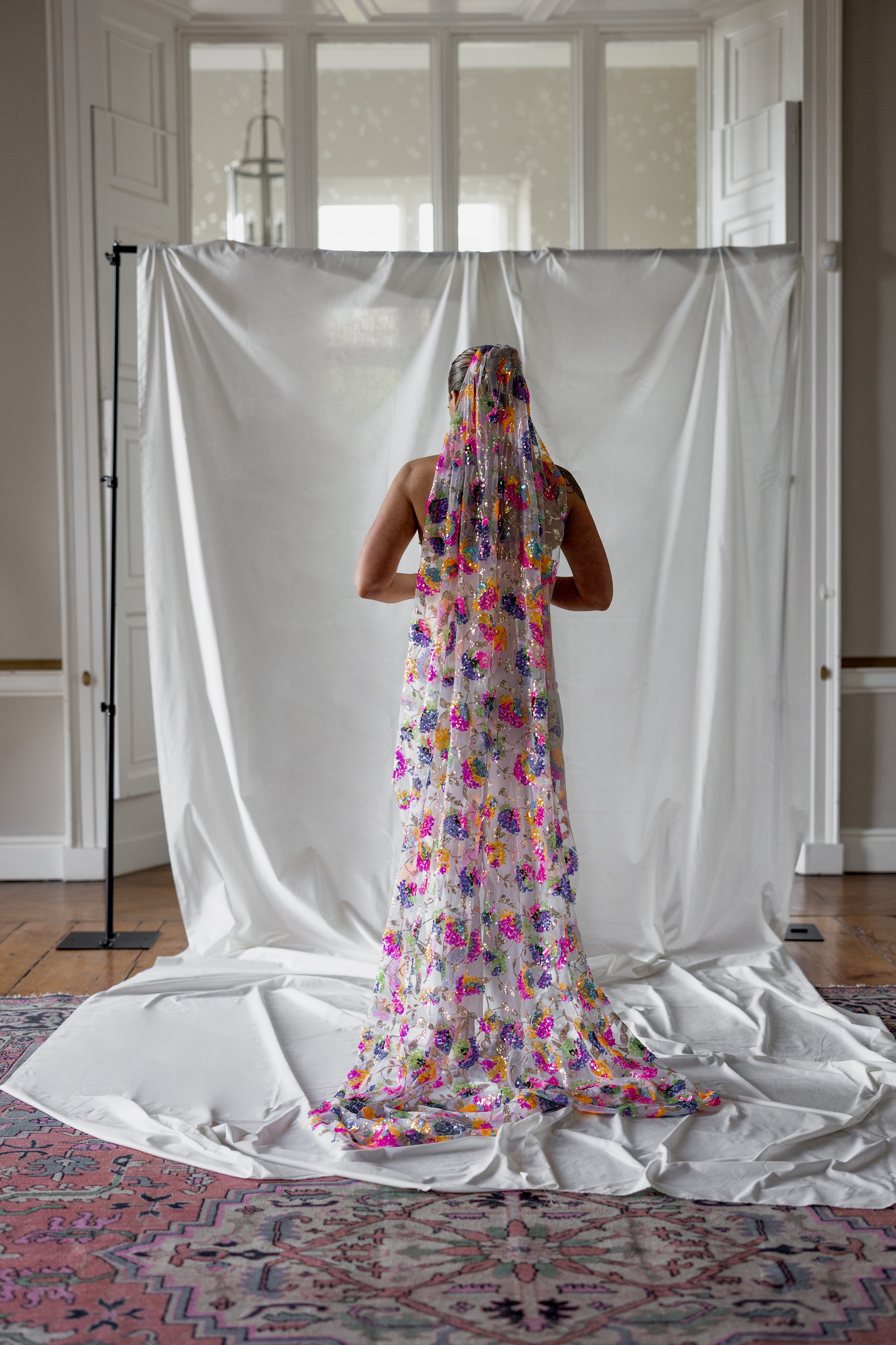 Sally | Multicoloured Sequin Veil with Train – Mizz Rio