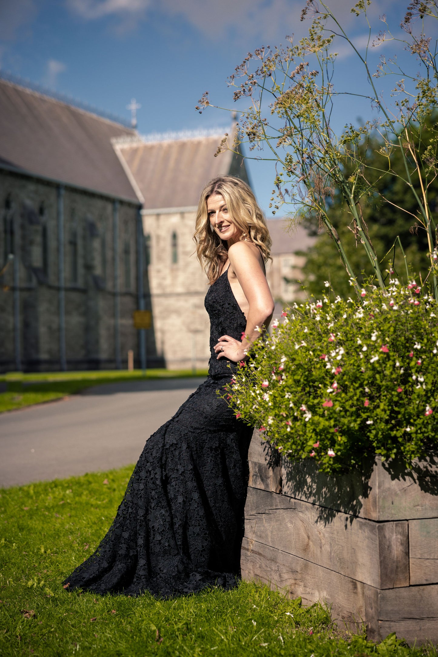 Irish alternative bride wearing a black lace wedding dress in Ireland 