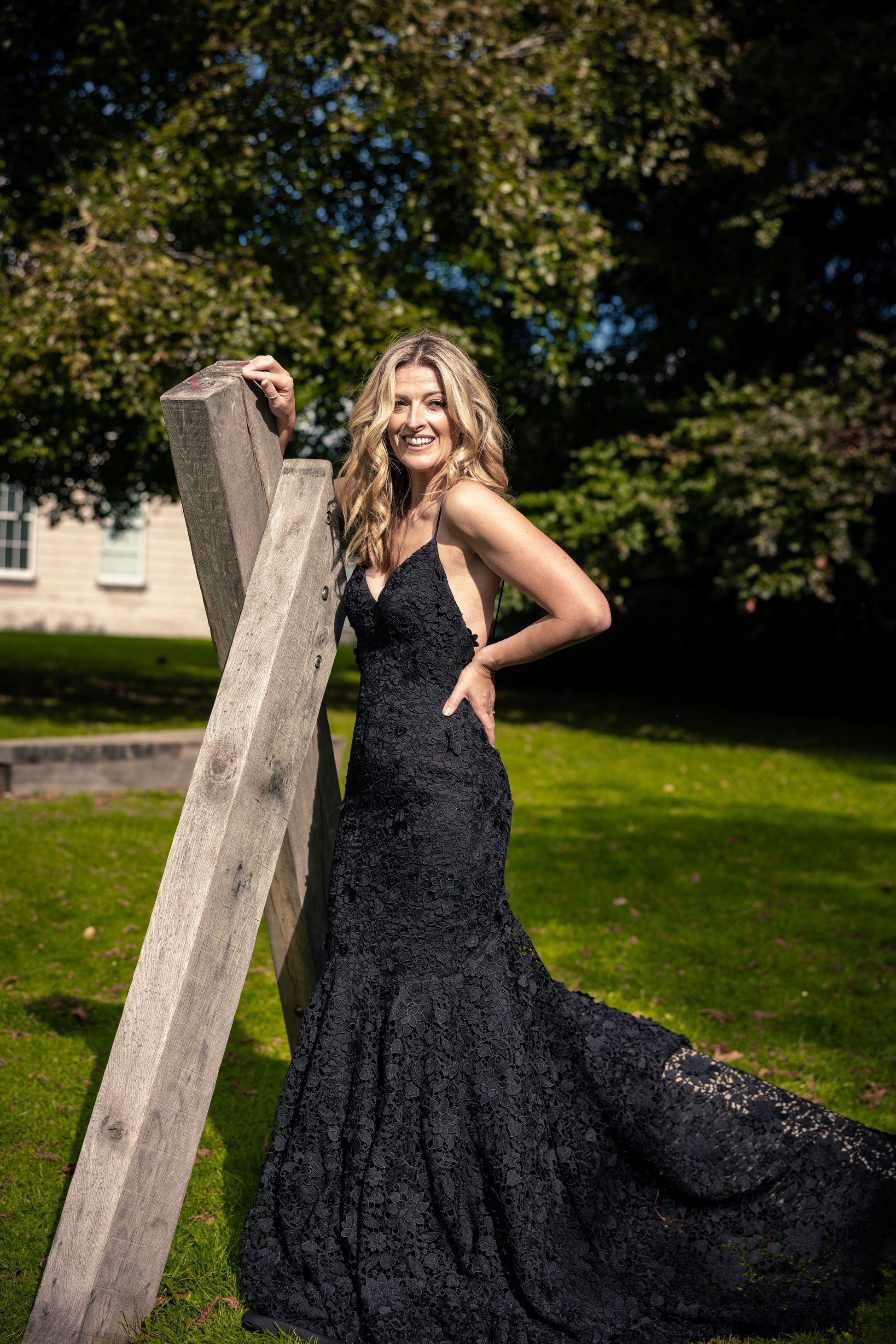 Irish alternative bride wearing a black lace wedding dress in Ireland 