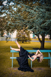 Irish alternative bride wearing a black lace wedding dress in Ireland 